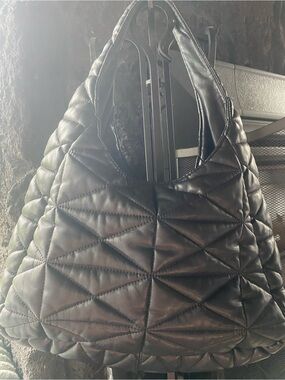 Mango Quilted Black Shoulder Hobo Bag